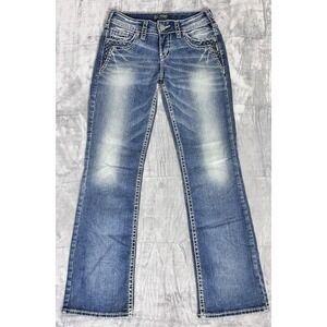 Silver Suki Womens Bootcut Jeans Size 26 Bling Pockets Stretch Denim 30 Inseam